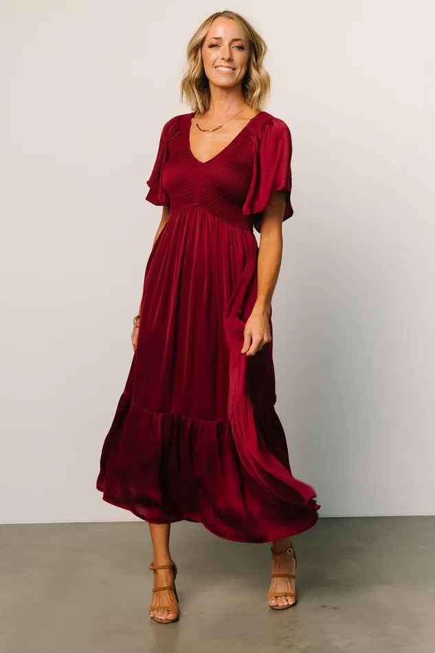 Lovell Smocked Midi Dress Wine Women Baltic Born Bump Friendly