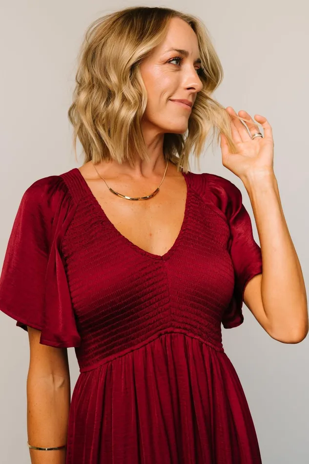 Lovell Smocked Midi Dress Wine Women Baltic Born Bump Friendly