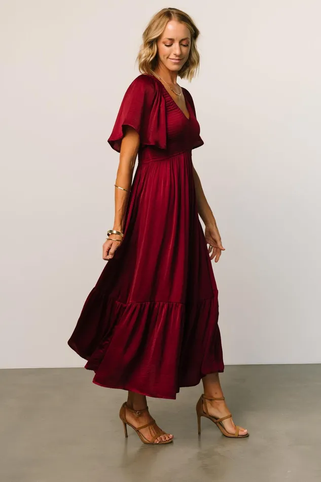Lovell Smocked Midi Dress Wine Women Baltic Born Bump Friendly
