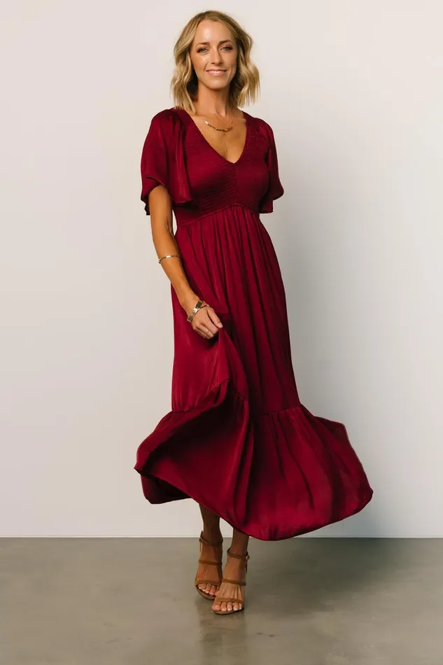 Lovell Smocked Midi Dress Wine Women Baltic Born Bump Friendly
