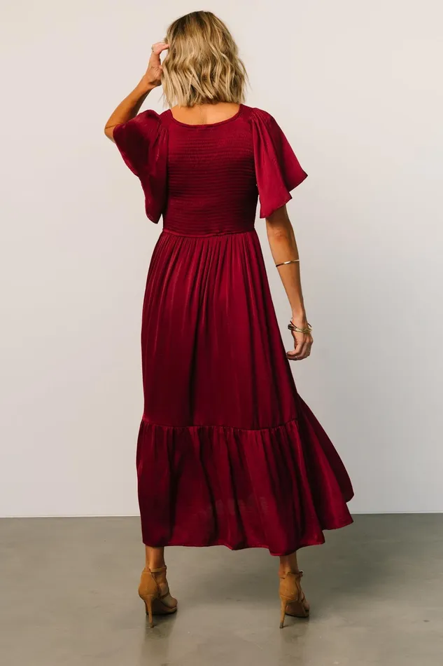Lovell Smocked Midi Dress Wine Women Baltic Born Bump Friendly