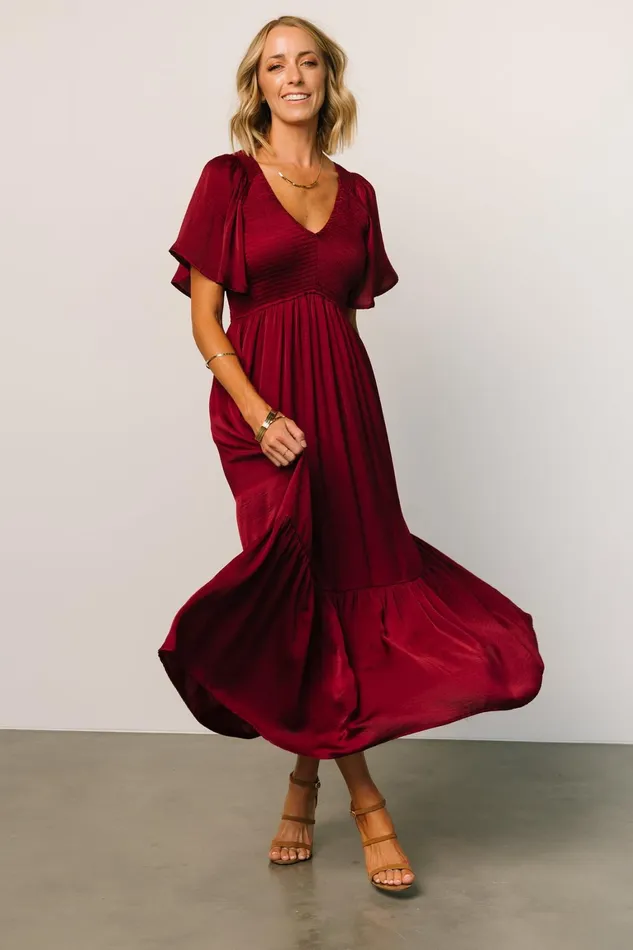 Lovell Smocked Midi Dress Wine Women Baltic Born Bump Friendly