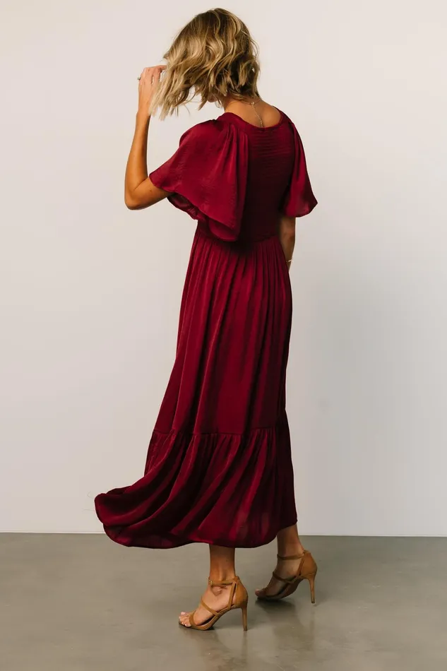 Lovell Smocked Midi Dress Wine Women Baltic Born Bump Friendly