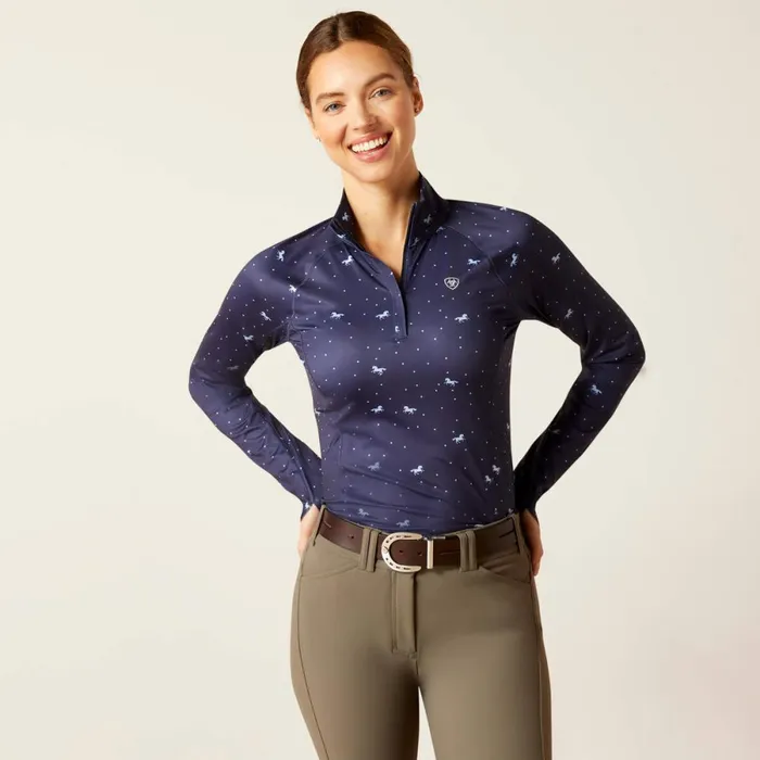 Lowell 20 14 Zip Baselayer Navy Ditsy Women Ariat TShirts and Tops