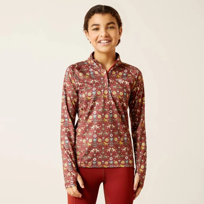 Lowell 20 14 Zip Baselayer Red Ochre Dala Horse Kids Ariat English Riding Clothing