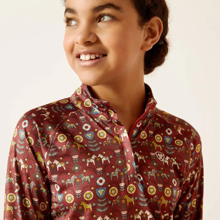 Lowell 20 14 Zip Baselayer Red Ochre Dala Horse Kids Ariat English Riding Clothing