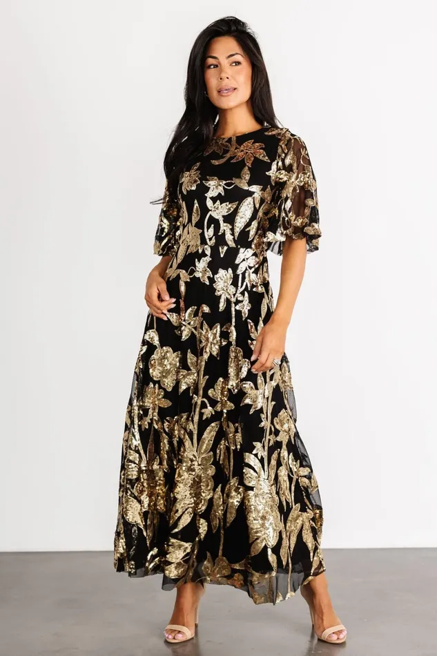 Lucy Sequin Dress Black Gold Women Baltic Born Mother Of The Bride