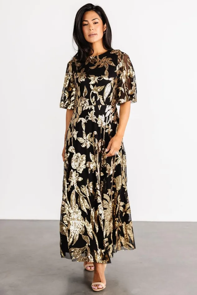 Lucy Sequin Dress Black Gold Women Baltic Born Mother Of The Bride Lucy Sequin Dress Black Gold Women Baltic Born Mother Of The Bride