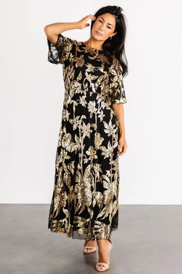 Lucy Sequin Dress Black Gold Women Baltic Born Mother Of The Bride Lucy Sequin Dress Black Gold Women Baltic Born Mother Of The Bride