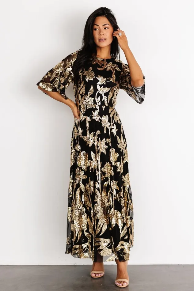 Lucy Sequin Dress Black Gold Women Baltic Born Mother Of The Bride Lucy Sequin Dress Black Gold Women Baltic Born Mother Of The Bride