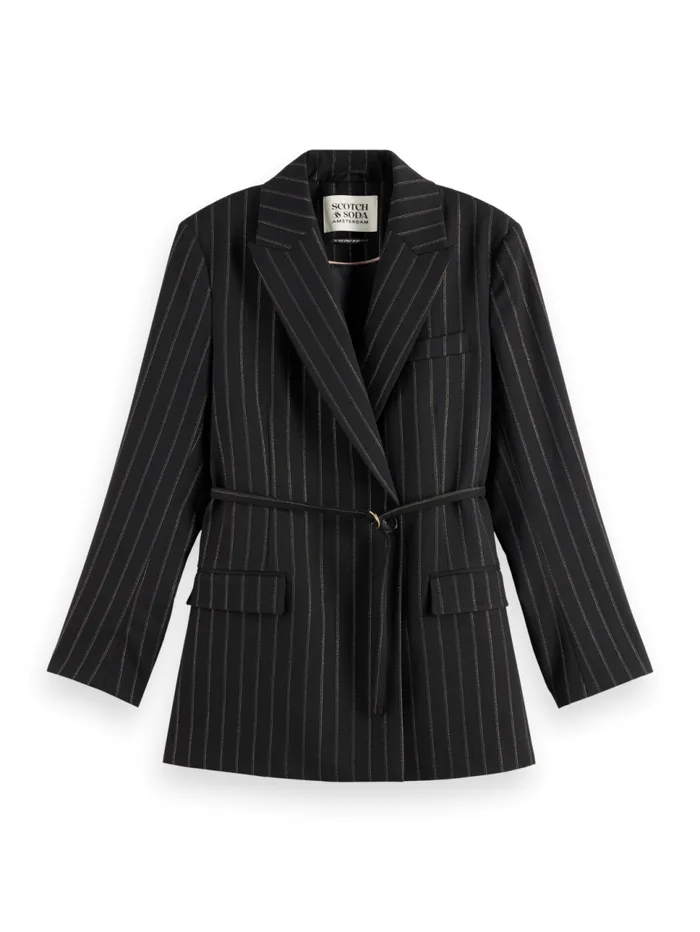 LUREX PINSTRIPE DB BLAZER Lurex Pinstripe Evening Black Women Scotch and Soda Blazers