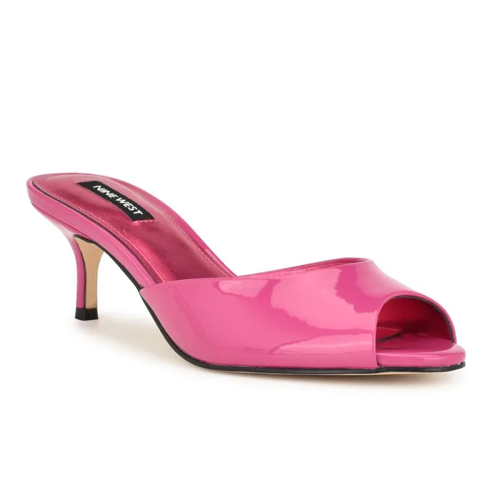 Luvlie Heeled Slide Sandals Pink Patent Women Nine West Dress Luvlie Heeled Slide Sandals Pink Patent Women Nine West Dress