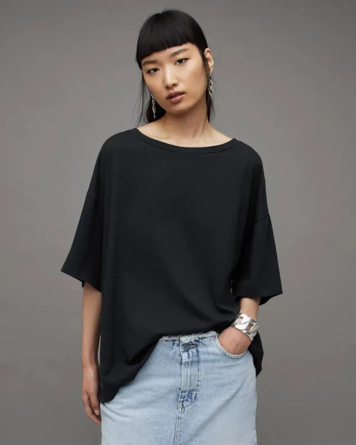 Lydia Oversized Crew Neck TShirt Black Women AllSaints TShirts
