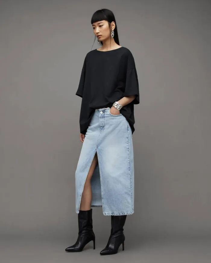 Lydia Oversized Crew Neck TShirt Black Women AllSaints TShirts