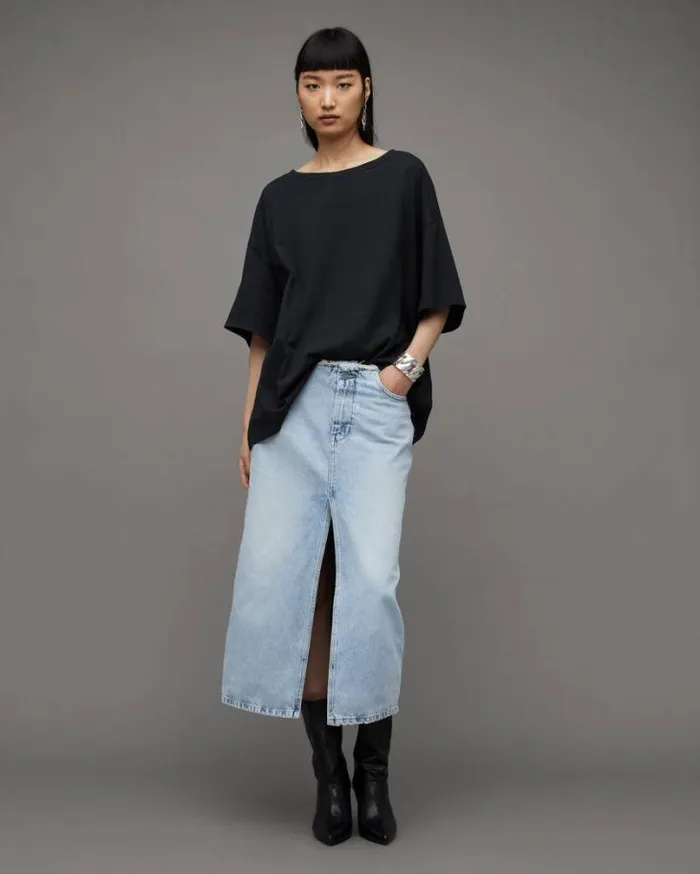 Lydia Oversized Crew Neck TShirt Black Women AllSaints TShirts