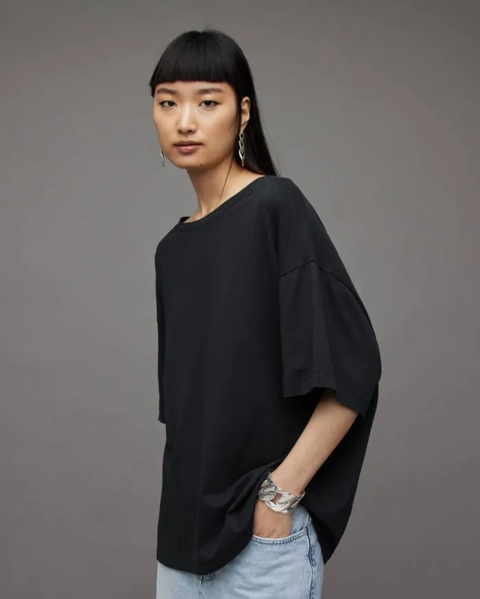 Lydia Oversized Crew Neck TShirt Black Women AllSaints TShirts