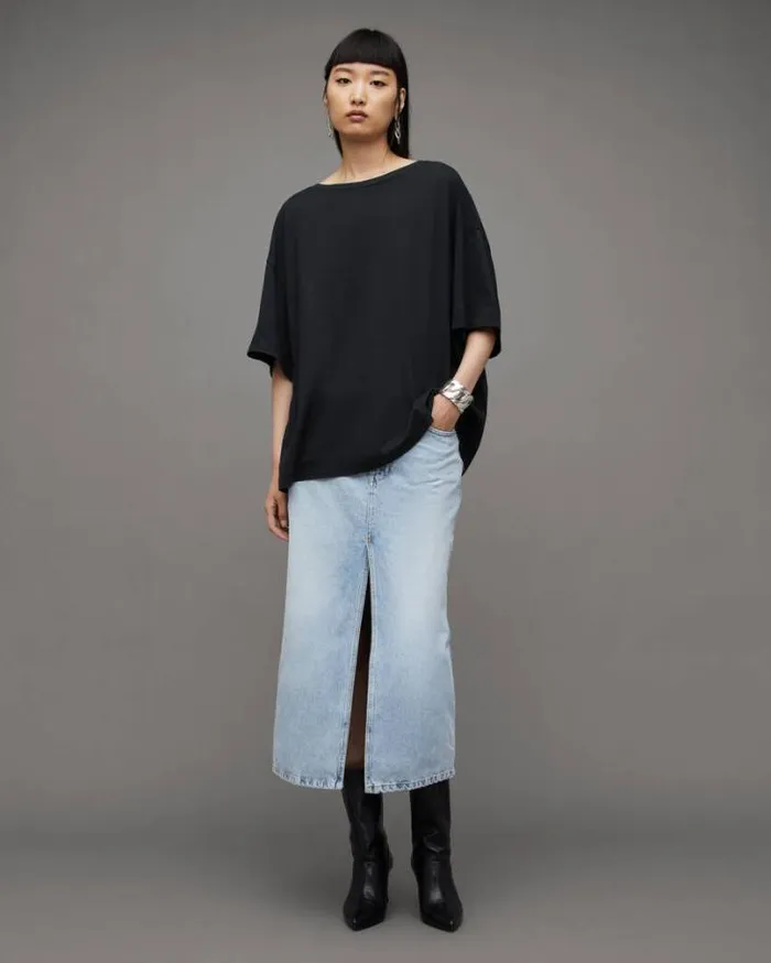 Lydia Oversized Crew Neck TShirt Black Women AllSaints TShirts