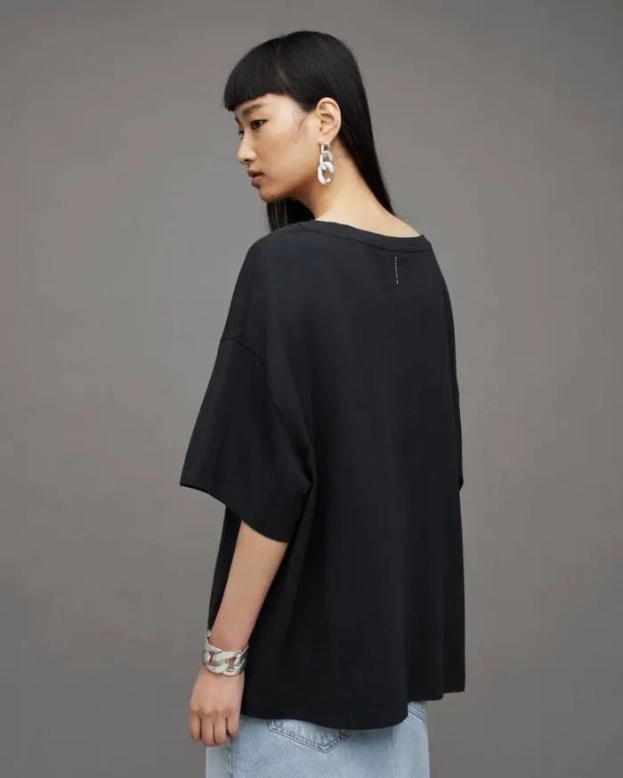 Lydia Oversized Crew Neck TShirt Black Women AllSaints TShirts
