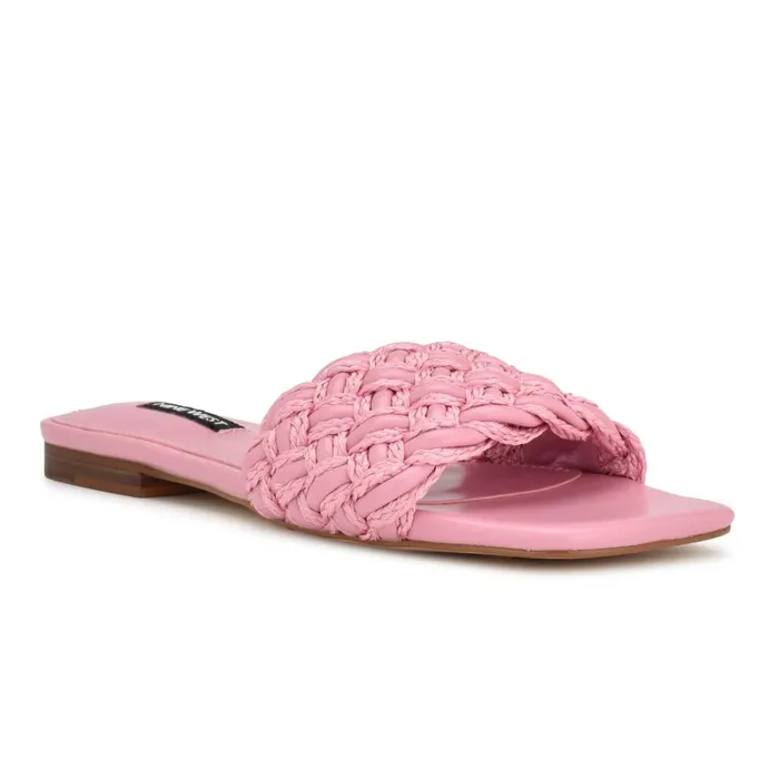 Maci Flat Slide Sandals Pink Women Nine West Low Heel Maci Flat Slide Sandals Pink Women Nine West Low Heel