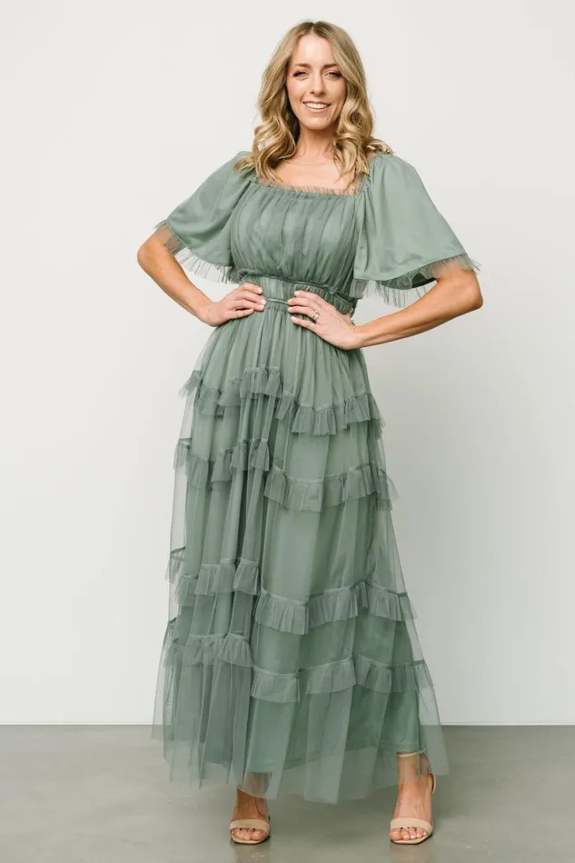 Magdalena Tulle Maxi Dress Eucalyptus Women Baltic Born Maxi Dresses
