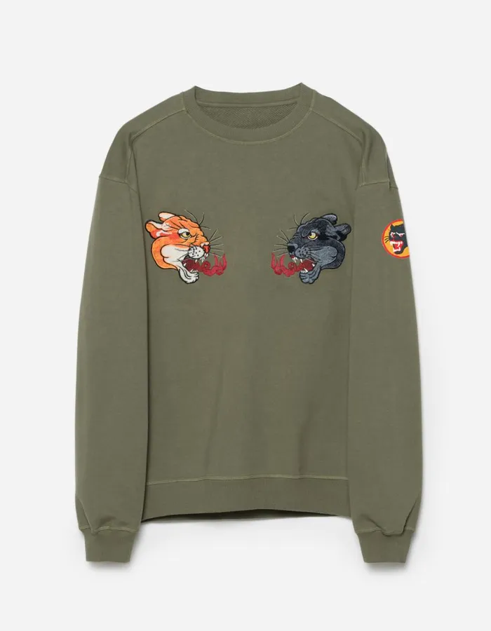Maharishi Crew Sweats 5311 Duality Panther Crew Sweat Olive OG107F 8211 Men