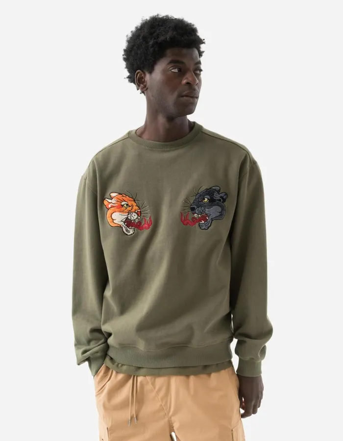 Maharishi Crew Sweats 5311 Duality Panther Crew Sweat Olive OG107F 8211 Men