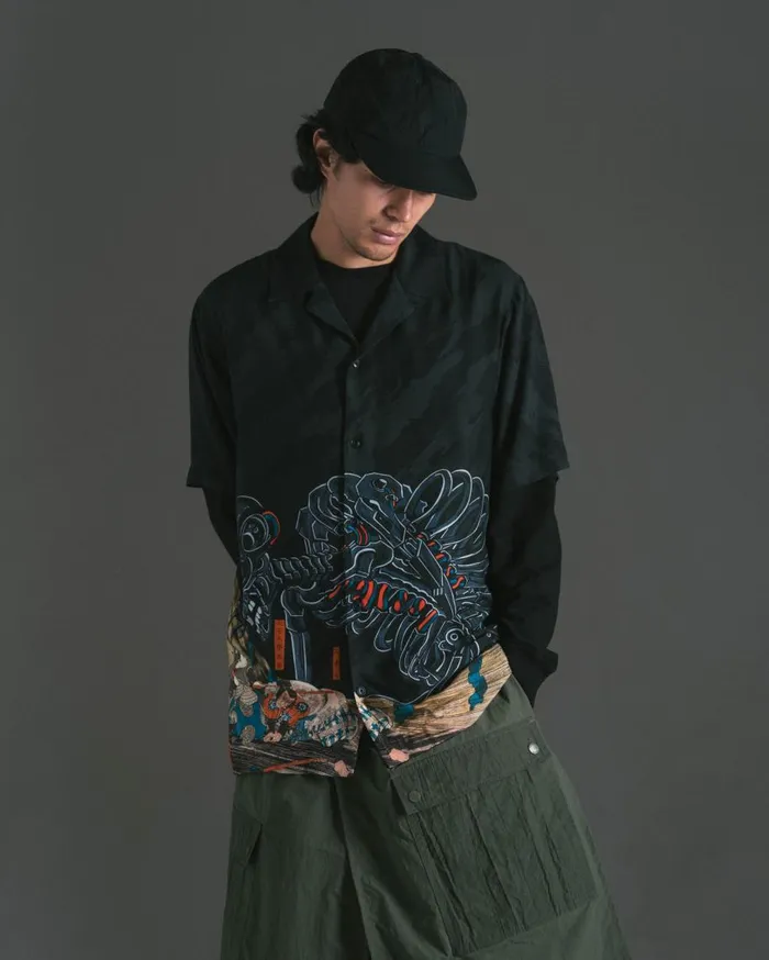 Maharishi Short Sleeve Shirts 1408 Cyber Skeleton Camp Collar Shirt Multi 8211 Men
