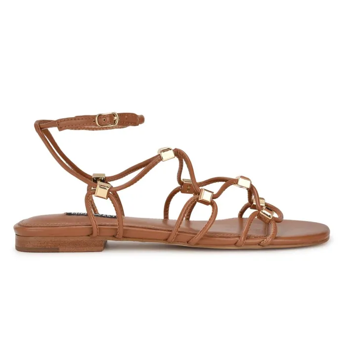 Majah Strappy Flat Sandals New Luggage Women Nine West Low Heel
