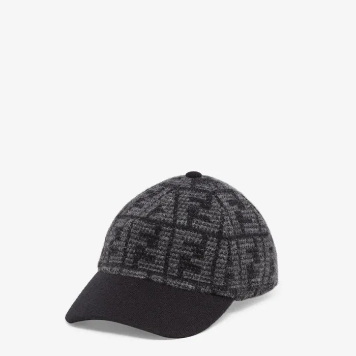 Man Baseball Cap In Black Cashmere Jacquard Black Fendi Hats and Gloves
