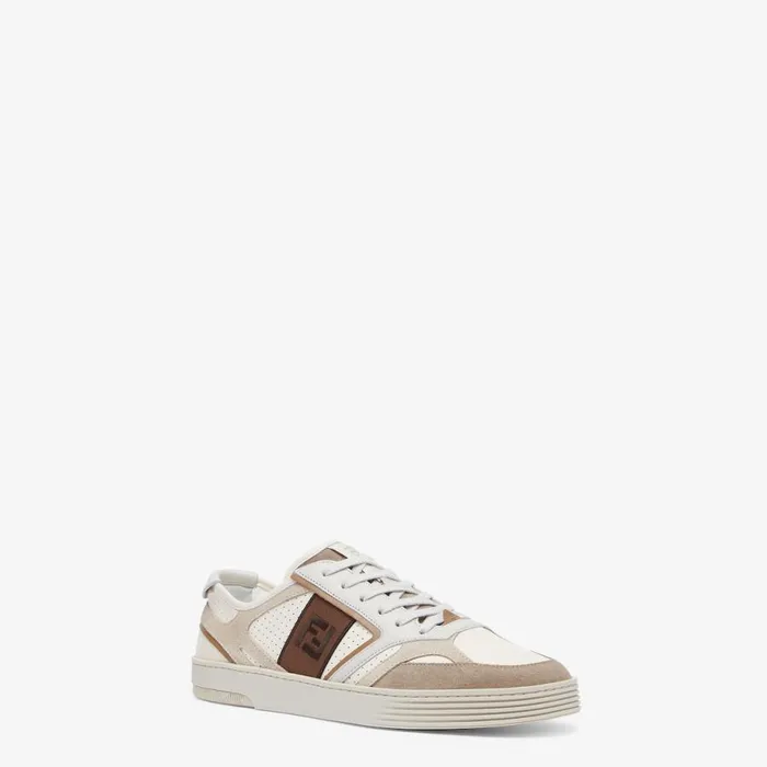 Man Beige Leather LowTops Beige Fendi Sneakers