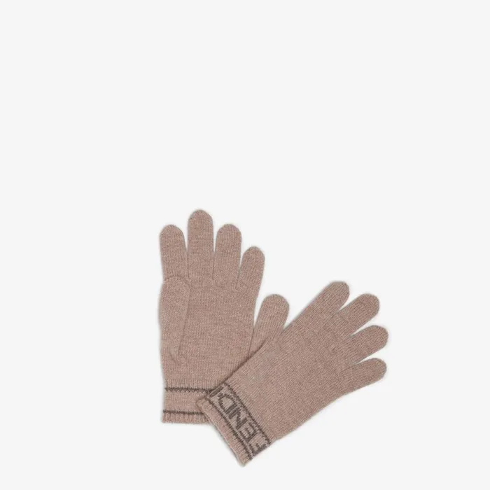 Man Beige Woollen Gloves Beige Fendi Hats and Gloves