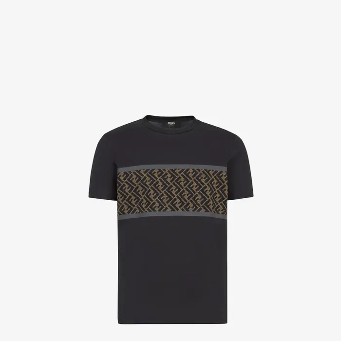 Man Black Cotton TShirt Black Fendi Tshirts and Polos