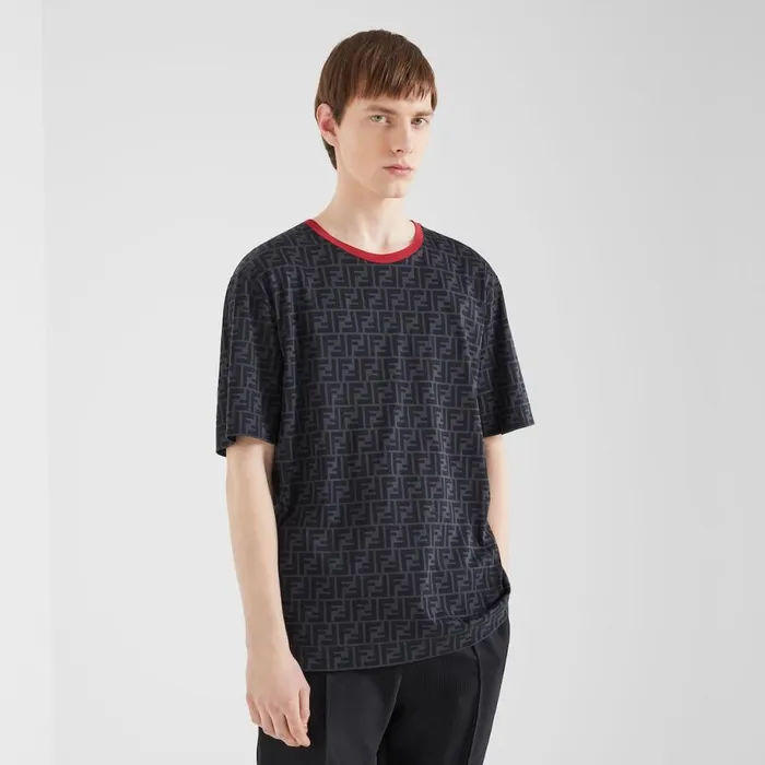 Man Black Cotton TShirt Black Fendi Tshirts and Polos