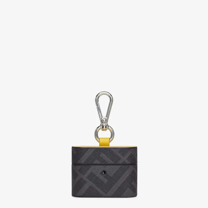 Man Black Fabric Case Black Fendi Key Rings and Bag Accessories