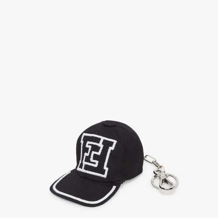 Man Black Fabric Charm Black Fendi Key Rings and Bag Accessories
