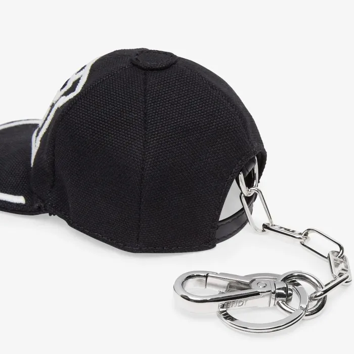 Man Black Fabric Charm Black Fendi Key Rings and Bag Accessories