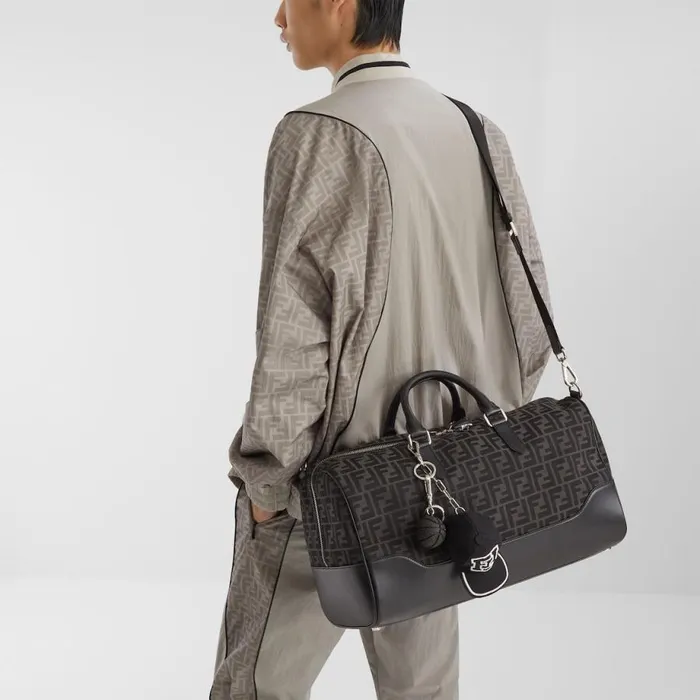 Man Black Fabric Charm Black Fendi Key Rings and Bag Accessories