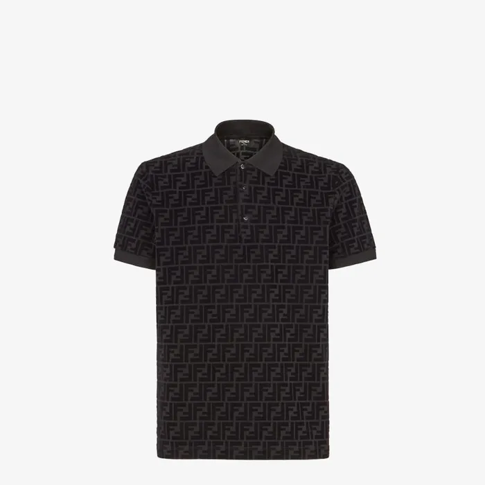 Man Black Jersey Polo Shirt Black Fendi Tshirts and Polos
