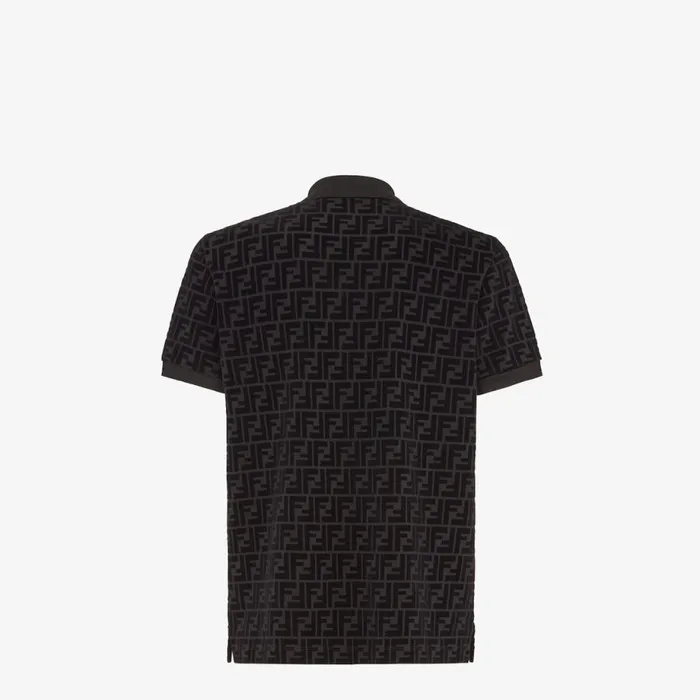 Man Black Jersey Polo Shirt Black Fendi Tshirts and Polos