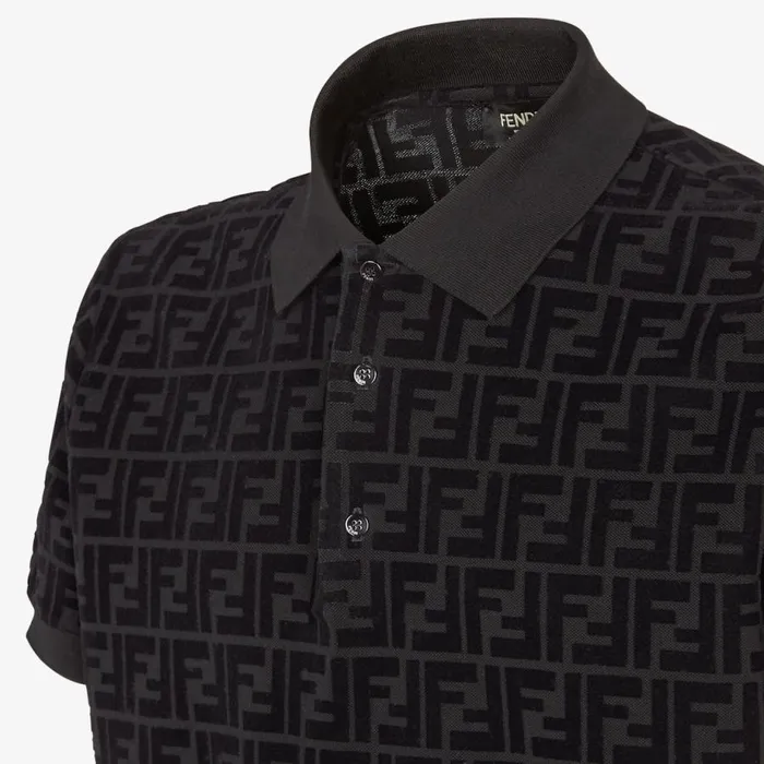 Man Black Jersey Polo Shirt Black Fendi Tshirts and Polos