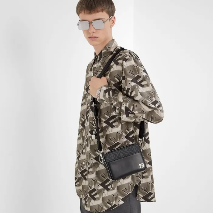 Man Black Leather And Ff Bag Black Fendi Mini Bags
