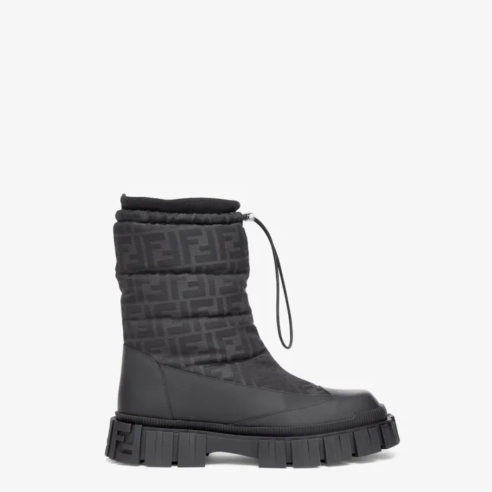 Man Black Leather Boots Black Fendi Lace Ups and Boots