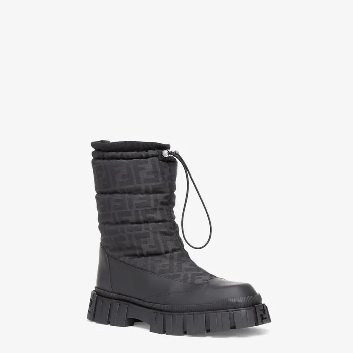 Man Black Leather Boots Black Fendi Lace Ups and Boots