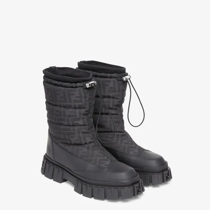 Man Black Leather Boots Black Fendi Lace Ups and Boots