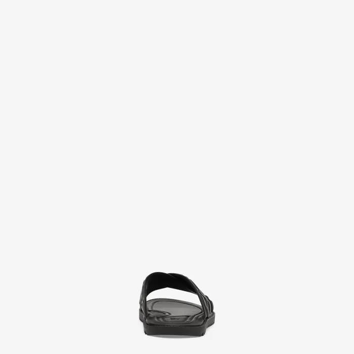 Man Black Leather Slides Black Fendi Slides and Sandals