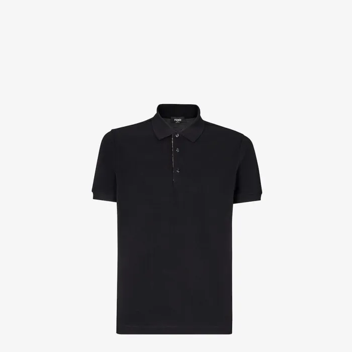 Man Black Piqu Polo Shirt Black Fendi Tshirts and Polos