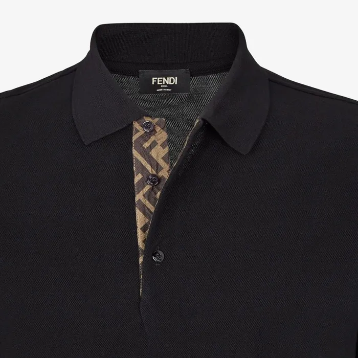 Man Black Piqu Polo Shirt Black Fendi Tshirts and Polos