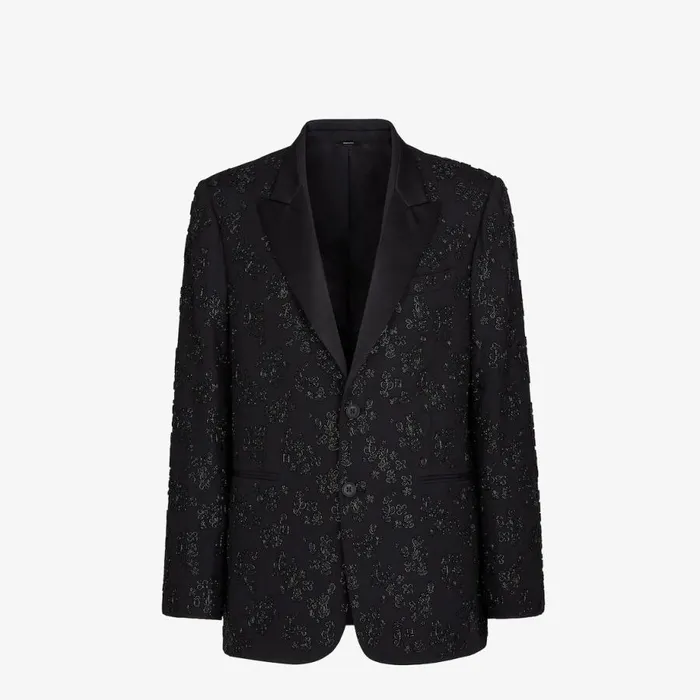 Man Black Wool And Silk Blazer Black Fendi Jackets and Suits
