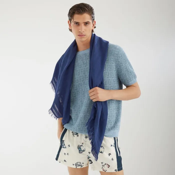 Man Blue Cotton Scarf Blue Fendi Scarves