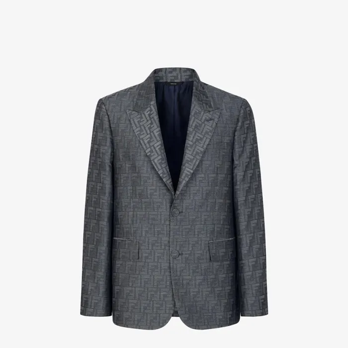 Man Blue Jacquard Fabric Jacket Blue Fendi Jackets and Suits